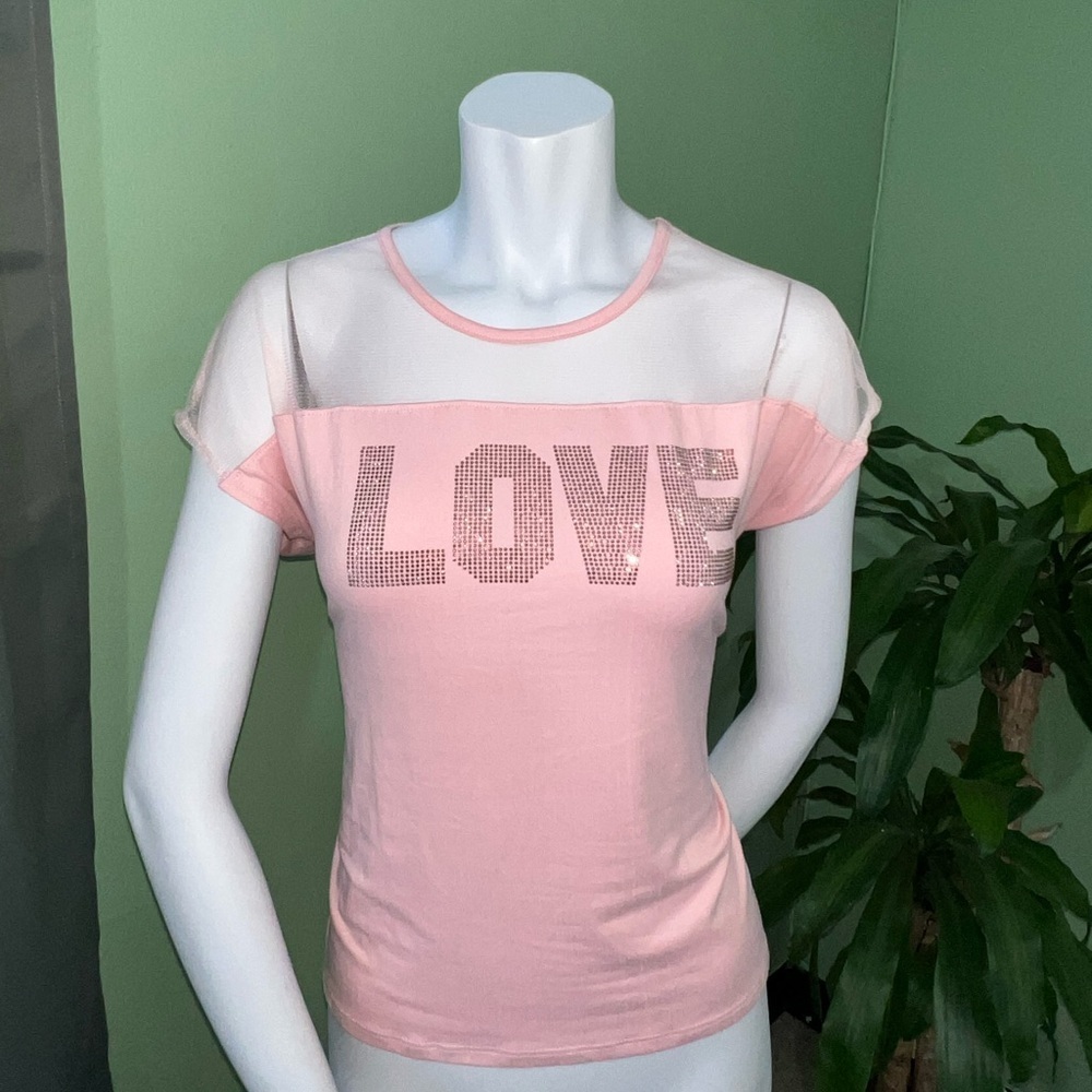 Chic Pink and White 'LOVE' Graphic Tee